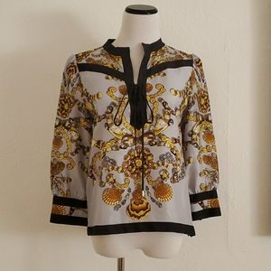 Gucci Seashells & Gold Chains silk print pullover blouse, size S.